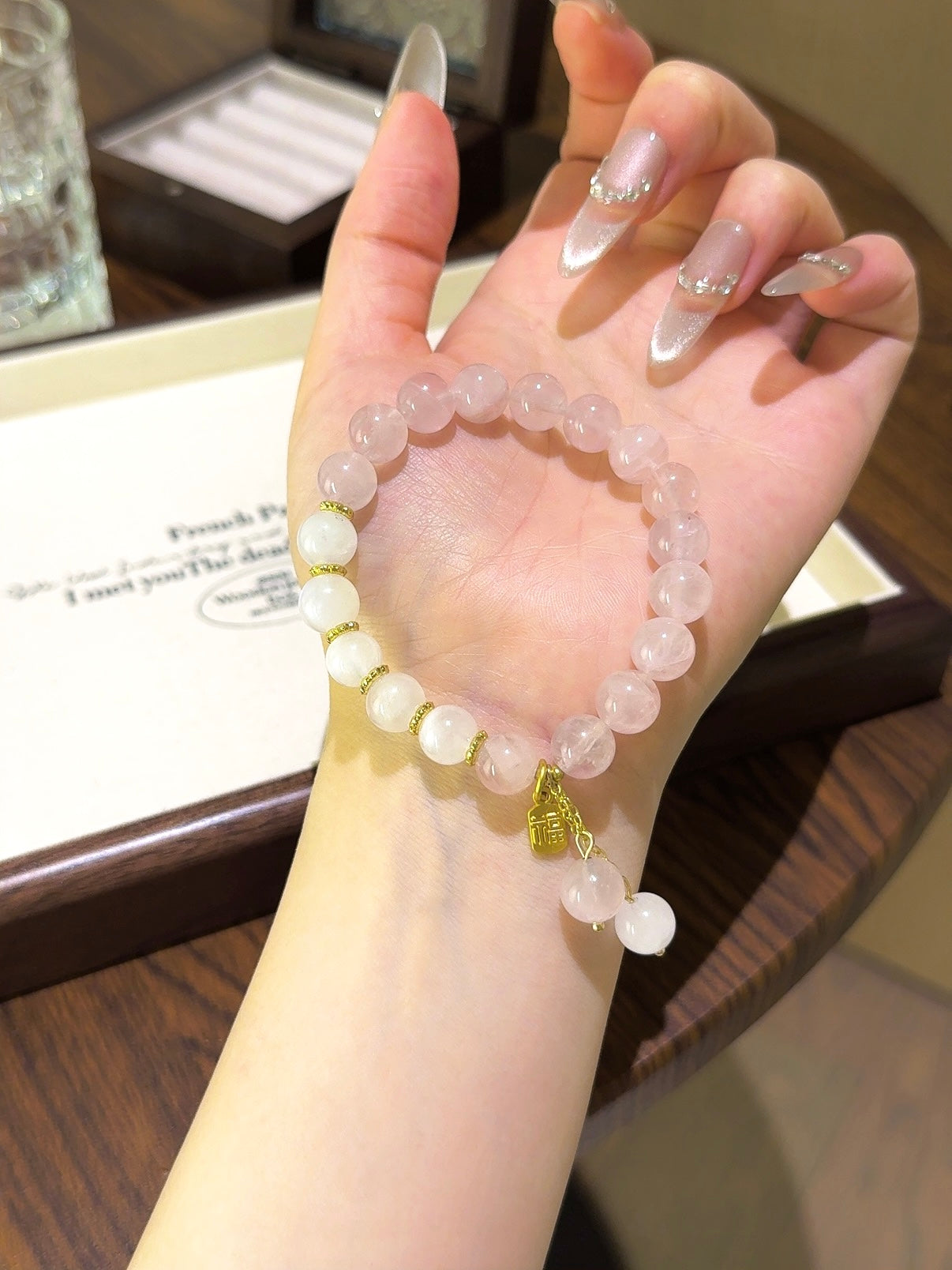▫️▪️ Pink crystal blue moonlight bracelet